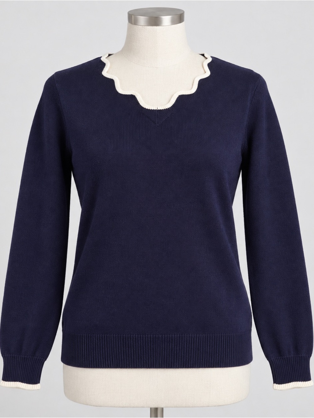 Women’s Navy Sweater with Contrast Trim